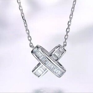 🎀 X Shape Link Chain Factory Price Zircon Delicate Fashion Necklace, EVGG1098